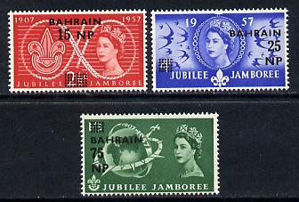 Bahrain 1957 Great Britain World Scout Jamboree opt set of 3 unmounted mint, SG 113-5*, stamps on , stamps on  stamps on scouts