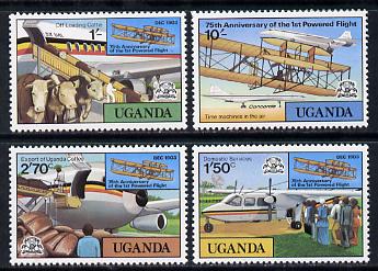 Uganda 1978 Powered Flight set of 4 unmounted mint SG 229-32, stamps on , stamps on  stamps on aviation     cattle    bovine    concorde    coffee    drink