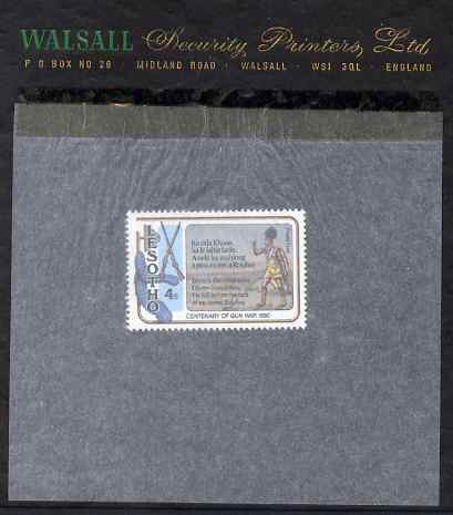 Lesotho 1980 Centenary of Gun War 4s perforated proof mounted on Walsall Security Proof card rare thus, as SG 387, stamps on , stamps on  stamps on guns, stamps on  stamps on militaria