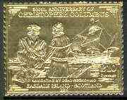 Easdale 1992 Columbus 500th Anniversary  (Navigating by Dead Reckoning) embossed in 22k gold foil unmounted mint, stamps on columbus    explorers    ships