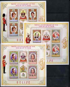 Belize 1984 House of Tudor set of 3 sheetlets (SG 799a, 801a & 803a) unmounted mint, stamps on royalty, stamps on militaria, stamps on charles, stamps on diana, stamps on unicorns