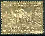 Easdale 1992 Columbus 500th Anniversary A310 (The First Meeting Between the Old & The New World) embossed in 22k gold foil unmounted mint, stamps on , stamps on  stamps on columbus    explorers    ships    