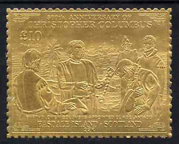 Easdale 1992 Columbus 500th Anniversary  (Bartholomew Columbus Appointed  El Adelantado) embossed in 22k gold foil unmounted mint, stamps on columbus    explorers