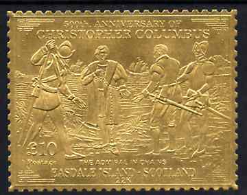 Easdale 1992 Columbus 500th Anniversary  (The Admiral in Chains) embossed in 22k gold foil unmounted mint, stamps on columbus    explorers