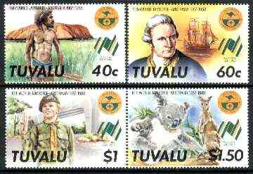 Tuvalu 1987 World Scout Jamboree set of 4 unmounted mint, SG 493-96, stamps on , stamps on  stamps on scouts, stamps on  stamps on cook, stamps on  stamps on ships, stamps on  stamps on bears