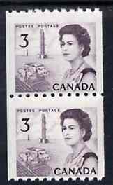 Canada 1967-73 def 3c slate-purple (Combine Harvester & Oil Derrick) unmounted mint coil pair (perf 9.5 x imperf) SG 591, strips pro rata, stamps on farming, stamps on  oil , stamps on 