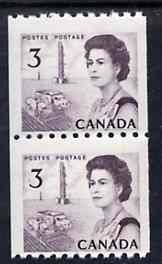 Canada 1967-73 def 3c slate-purple (Combine Harvester & Oil Derrick) unmounted mint coil pair (perf 9.5 x imperf) SG 591, strips pro rata, stamps on , stamps on  stamps on farming, stamps on  stamps on  oil , stamps on  stamps on 