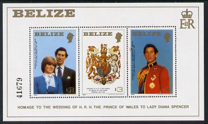 Belize 1981 Royal Wedding m/sheet unmounted mint (SG MS 620), stamps on , stamps on  stamps on royalty, stamps on  stamps on diana, stamps on  stamps on charles, stamps on  stamps on 