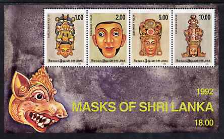 Sri Lanka 1992 Kolam Dance Masks m/sheet containing set of 4 unmounted mint, SG MS 1206, stamps on , stamps on  stamps on masks, stamps on  stamps on dancing