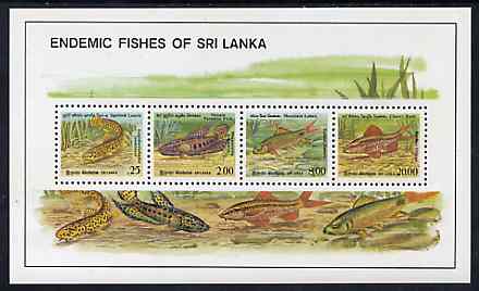 Sri Lanka 1990 Endemic Fish of Sri Lanka m/sheet containing set of 4 unmounted mint, SG MS 1137, stamps on , stamps on  stamps on fish, stamps on  stamps on marine-life