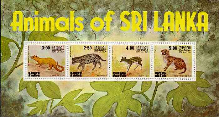 Sri Lanka 1981 Animals m/sheet containing set of 4 unmounted mint, SG MS 722, stamps on , stamps on  stamps on animals, stamps on  stamps on cats