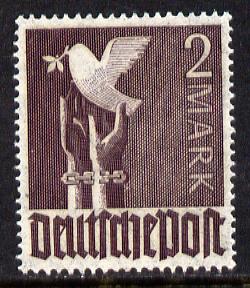 Germany 1947 Dove of Peace 2m violet unmounted mint, SG 946, stamps on birds, stamps on doves, stamps on peace