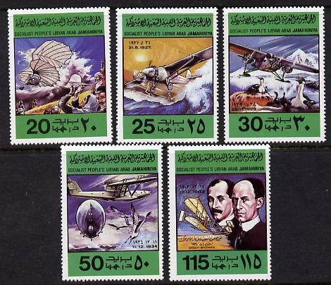 Libya 1978 Flight Anniversary set of 5 unmounted mint, SG 855-9, stamps on , stamps on  stamps on aviation, stamps on airships, stamps on zeppelins, stamps on flying boats