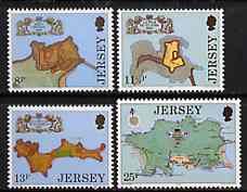 Jersey 1979 Fortresses set of 4 unmounted mint, SG 222-25, stamps on forts, stamps on maps