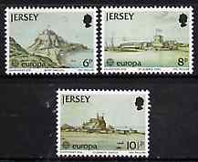 Jersey 1978 Europa (Fortifications) set of 3 unmounted mint, SG 187-89, stamps on , stamps on  stamps on europa, stamps on  stamps on forts, stamps on  stamps on castles