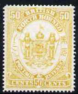 North Borneo 1888 Arms 50c perforated colour trial in yellow, fresh with gum SG46, stamps on heraldry, stamps on  qv , stamps on arms, stamps on  qv , stamps on 