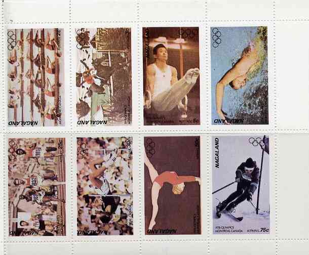 Nagaland 1976 Montreal Olympic Games complete perf set of 8 values unmounted mint, stamps on , stamps on  stamps on olympics        rowing      running     pole vault     show-jumping    swimming    gymnastics     skiing, stamps on  stamps on  gym , stamps on  stamps on gymnastics, stamps on  stamps on 