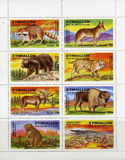 Eynhallow 1977 North American Animals complete perf set of 8 values unmounted mint, stamps on animals    reptiles    racoon      bear   bison    moose   coyote      bob-cat    beaver    alligator    bovine