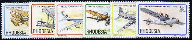 Rhodesia 1978 75th Anniversary of Powered Flight set of 6 unmounted mint, SG 570-75*, stamps on , stamps on  stamps on aviation