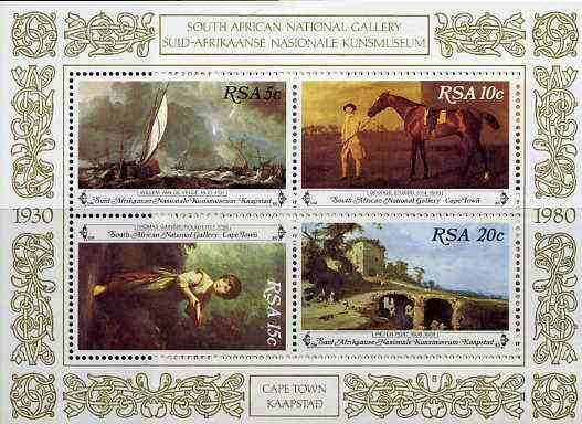 South Africa 1980 Paintings from National Gallery m/sheet containing set of 4 unmounted mint, SG MS 485, stamps on , stamps on  stamps on arts, stamps on  stamps on horses, stamps on  stamps on gainsborough, stamps on  stamps on stubbs, stamps on  stamps on horse racing
