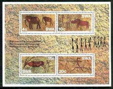 South West Africa 1976 Prehistoric Rock Paintings m/sheet containing set of 4 unmounted mint, SG MS 285, stamps on , stamps on  stamps on animals, stamps on  stamps on dinosaurs, stamps on  stamps on arts, stamps on  stamps on hunting