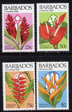 Barbados 1986 Christmas set of 4 unmounted mint, SG 828-31, stamps on christmas  flowers