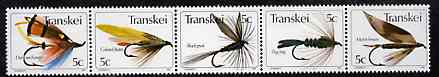 Transkei 1980 Fishing Flies #1 strip of 5 unmounted mint, SG 65a