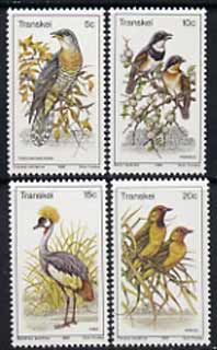 Transkei 1980 Birds set of 4 unmounted mint, SG 75-78, stamps on birds, stamps on cuckoo, stamps on flycatcher, stamps on crane, stamps on weaver
