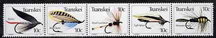Transkei 1982 Fishing Flies #3 strip of 5 unmounted mint, SG 99a, stamps on fishing
