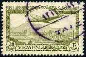 Yemen - Kingdom 1947 Douglas DC-4 20b green with fine violet circular cancel, SG 64, stamps on , stamps on  stamps on aviation    douglas