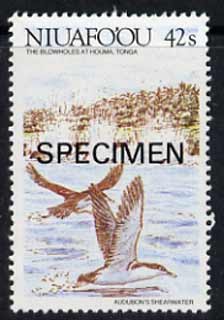 Tonga - Niuafo'ou 1988 Audubon's Shearwater 42s opt'd SPECIMEN from Islands of Polynesia set, unmounted mint as SG 108*, stamps on birds, stamps on audubon, stamps on shearwater