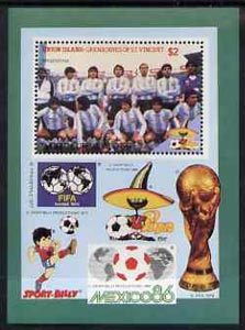 St Vincent - Union Island 1986 World Cup Football $2 m/sheet (Argentina Team) unlisted by SG unmounted mint, stamps on , stamps on  stamps on football  sport