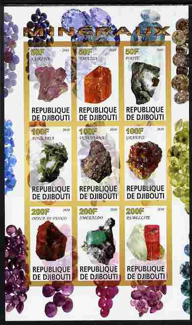 Djibouti 2010 Minerals imperf sheetlet containing 9 values unmounted mint, stamps on minerals
