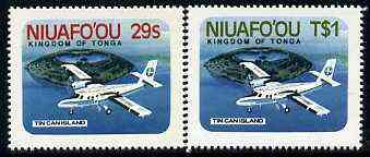 Tonga - Niuafo'ou 1983 Airport self-adhesive set of 2 unmounted mint, SG 17-18 (blocks or gutter pairs pro rata), stamps on , stamps on  stamps on aviation, stamps on  stamps on self adhesive, stamps on  stamps on de havilland, stamps on  stamps on airports