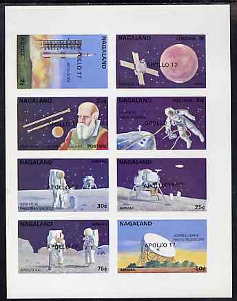 Nagaland 1972 Space complete imperf set of 8 (opt'd APOLLO 17) unmounted mint, stamps on , stamps on  stamps on space    telescope