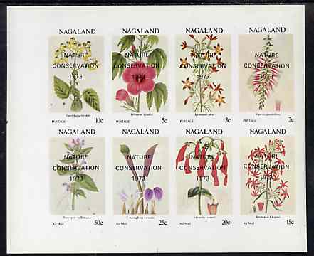 Nagaland 1972 Flowers imperf set of 8 (opt'd Nature Conservation 1973) unmounted mint, stamps on flowers  