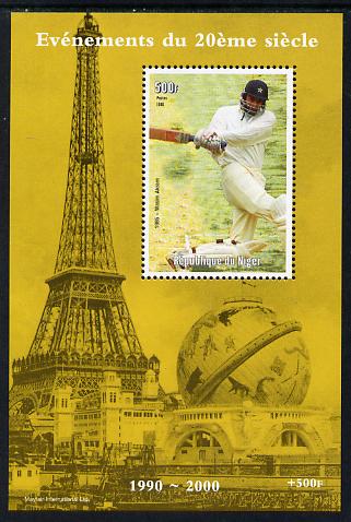 Niger Republic 1998 Events of the 20th Century 1990-2000 Wasim Akram perf souvenir sheet unmounted mint. Note this item is privately produced and is offered purely on its thematic appeal, stamps on , stamps on  stamps on millennium, stamps on  stamps on eiffel tower, stamps on  stamps on personalities, stamps on  stamps on cricket