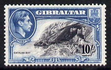 Gibraltar 1938-51 KG6 10s black & blue P13 mounted mint SG 130a, stamps on , stamps on  stamps on , stamps on  stamps on  kg6 , stamps on  stamps on 