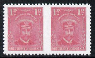 Southern Rhodesia 1924-29 KG5 Admiral 1d rose horizontal pair imperf between  'Maryland' forgery 'unused', as SG 2a - the word Forgery is printed on the back and comes on a presentation card with descriptive notes