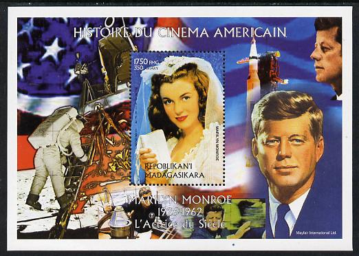 Madagascar 1999 History of American Cinema - Marilyn Monroe #3 (with JFK & Apollo 11 in background) perf m/sheet unmounted mint. Note this item is privately produced and is offered purely on its thematic appeal , stamps on personalities, stamps on kennedy, stamps on usa presidents, stamps on americana, stamps on films, stamps on cinema, stamps on movies, stamps on music, stamps on marilyn, stamps on monroe, stamps on apollo, stamps on moon, stamps on space, stamps on rockets