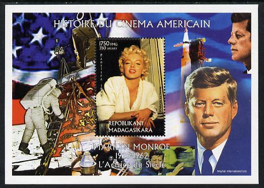 Madagascar 1999 History of American Cinema - Marilyn Monroe #7 (with JFK & Apollo 11 in background) perf m/sheet unmounted mint. Note this item is privately produced and ..., stamps on personalities, stamps on kennedy, stamps on usa presidents, stamps on americana, stamps on films, stamps on cinema, stamps on movies, stamps on music, stamps on marilyn, stamps on monroe, stamps on apollo, stamps on moon, stamps on space, stamps on rockets