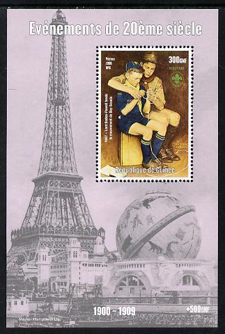 Guinea - Conakry 1998 Events of the 20th Century 1900-1909 Baden Powell starts Boy Scout Movement perf souvenir sheet unmounted mint. Note this item is privately produced and is offered purely on its thematic appeal, stamps on personalities, stamps on eiffel tower, stamps on scouts