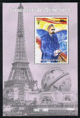 Guinea - Conakry 1998 Events of the 20th Century 1900-1909 Death of Friedrich Nietzsche perf souvenir sheet unmounted mint, stamps on personalities, stamps on eiffel tower, stamps on composer, stamps on poet, stamps on philosopher