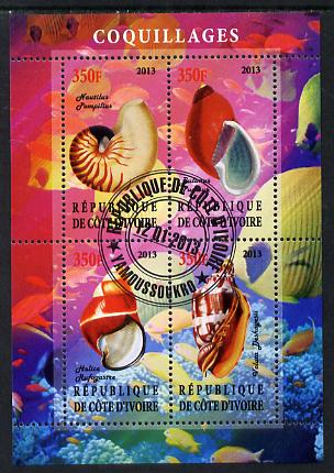 Ivory Coast 2013 Shells perf sheetlet containing 4 values fine cto used, stamps on , stamps on  stamps on shells, stamps on  stamps on marine life