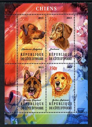 Ivory Coast 2013 Dogs #1 perf sheetlet containing 4 values unmounted mint, stamps on , stamps on  stamps on dogs