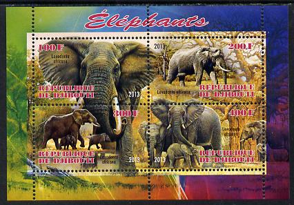 Djibouti 2013 Elephants perf sheetlet containing 4 values unmounted mint, stamps on , stamps on  stamps on animals, stamps on  stamps on elephants