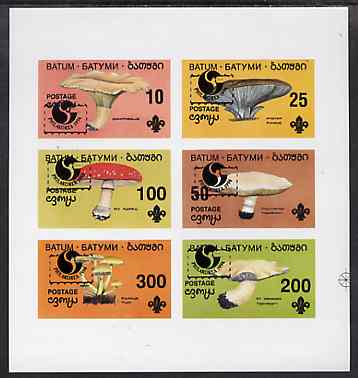 Batum 1994 Fungi imperf set of 6 (showing Scout emblem) with 'Philakorea' opt unmounted mint, stamps on , stamps on  stamps on fungi  postal  scouts , stamps on  stamps on stamp exhibitions