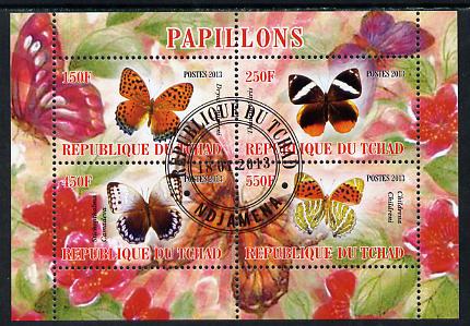 Chad 2013 Butterflies #01 perf sheetlet containing 4 values fine cto used, stamps on butterflies