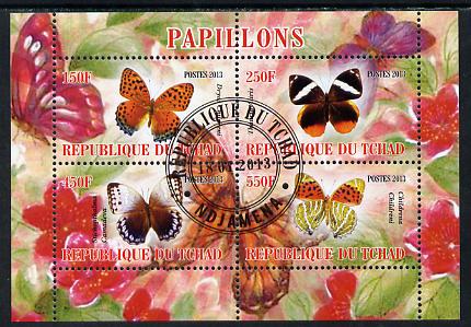 Chad 2013 Butterflies #01 perf sheetlet containing 4 values fine cto used, stamps on , stamps on  stamps on butterflies