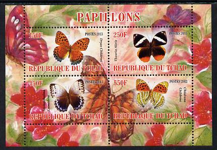 Chad 2013 Butterflies #01 perf sheetlet containing 4 values unmounted mint, stamps on , stamps on  stamps on butterflies